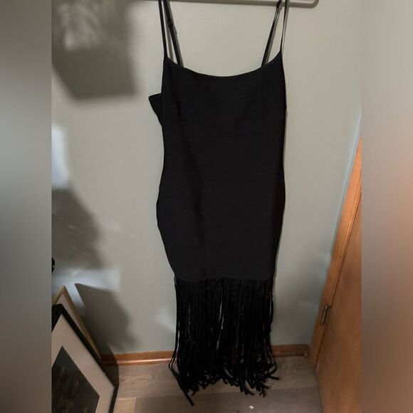Lulu's Till We Meet Again Black Fringe Bandage Bodycon Maxi Dress Size XL - Picture 6 of 12